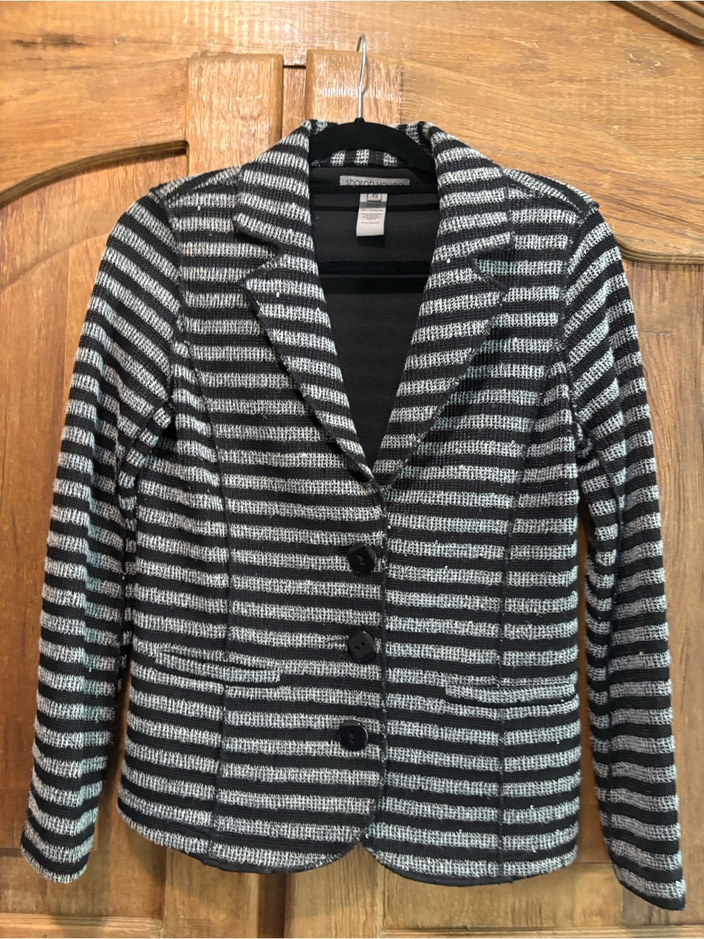 Sharon Young Black and White Striped Knit Blazer
